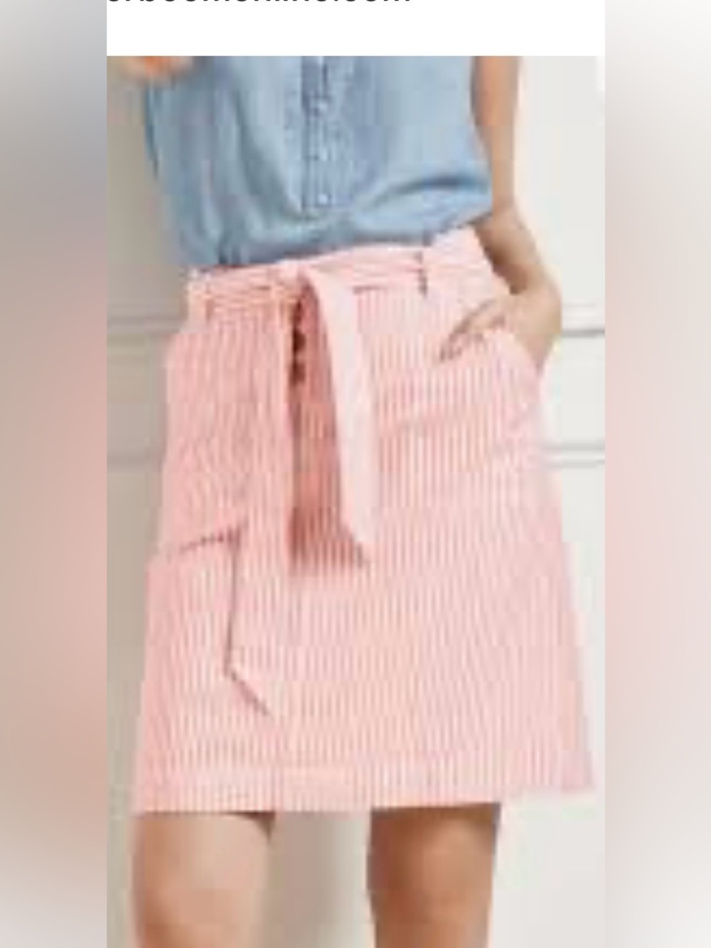 Talbots Pink Striped Linen/Cotton Tie-Waist A-line Skirt with Pockets - size 10!
